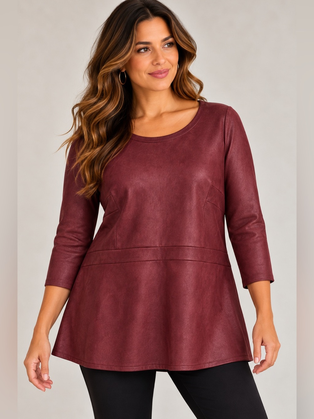Lane Bryant 22/24 Burgundy Faux Suede Tunic Top 3/4 Sleeve Plus Size